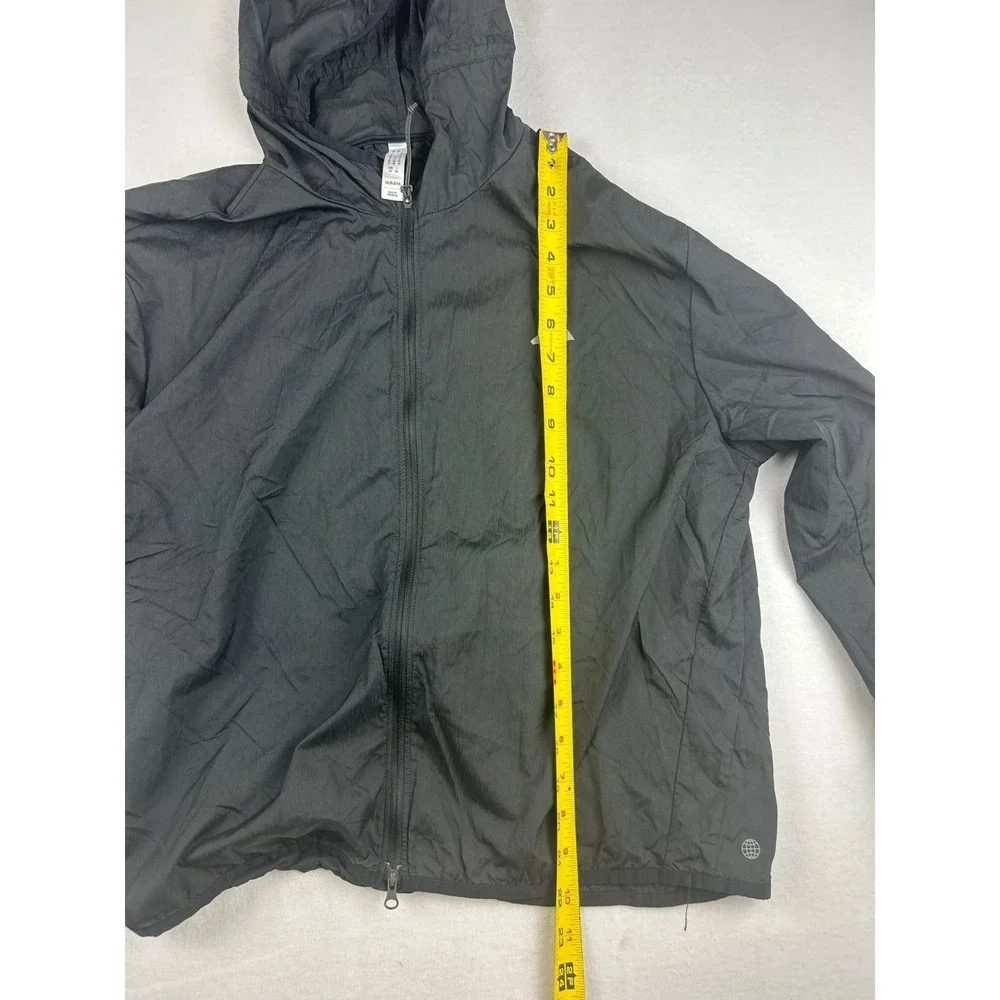 Adidas Jacket Woman's L Black Hooded Full‎ Zip Ultralite Lightweight Polyamide